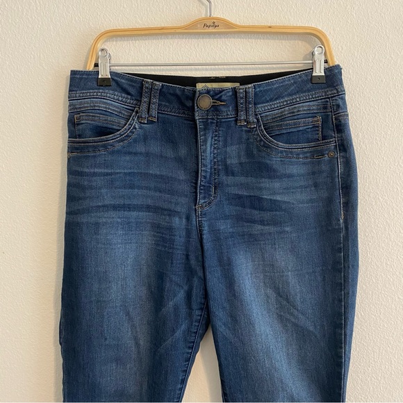 Democracy Ab Solution High Rise Dark Denim Raw Him Side Slit Slim Jeans Size 10 - Picture 2 of 12